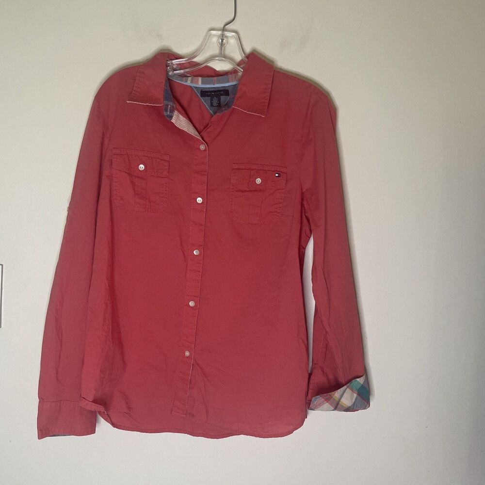 Tommy Hilfiger Women's Coral Roll-Tab Button up Shirt Long Sleeve size XL